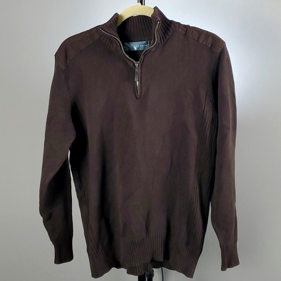 Oscar de la Renta Vintage Men's Dark Brown Quarter Zip Sweater, Size M - Picture 1 of 5